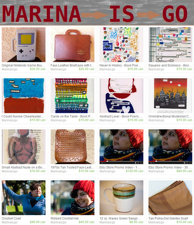 Marina is go on etsy, hand-crafted and found goods for sale