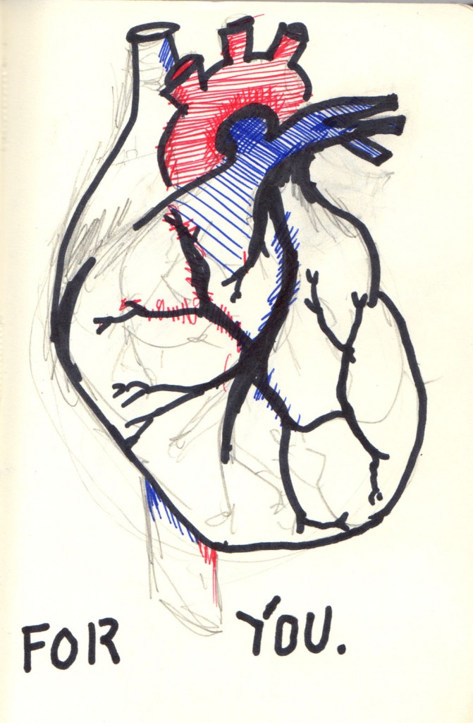 anatomically drawn heart with the phrase for you printed uinder it